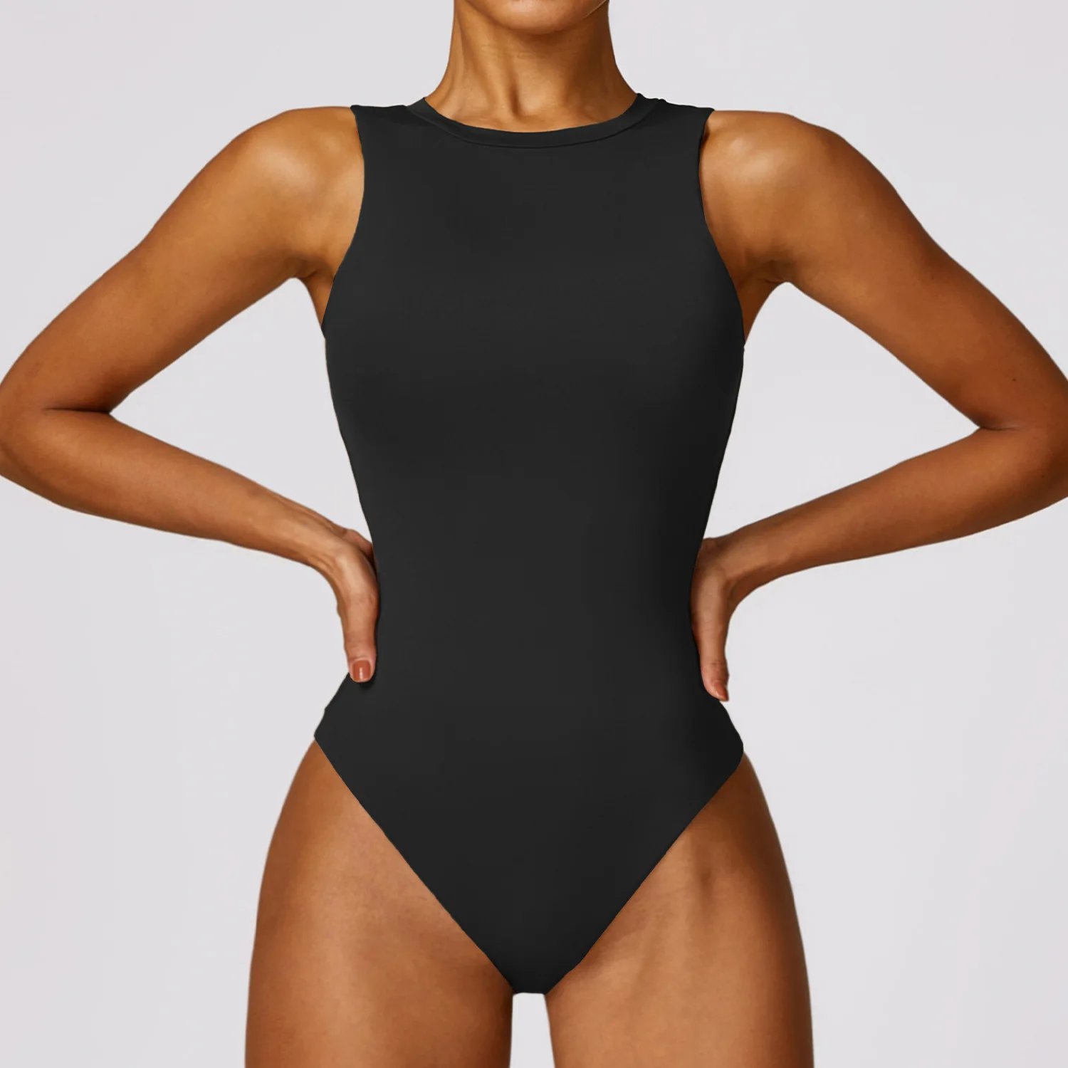 2024 High Quality Women's Gym Fitness Bodysuit Nude Feeling Slim Tight One Piece Yoga Jumpsuit Nylon Sleeveless Shapewear