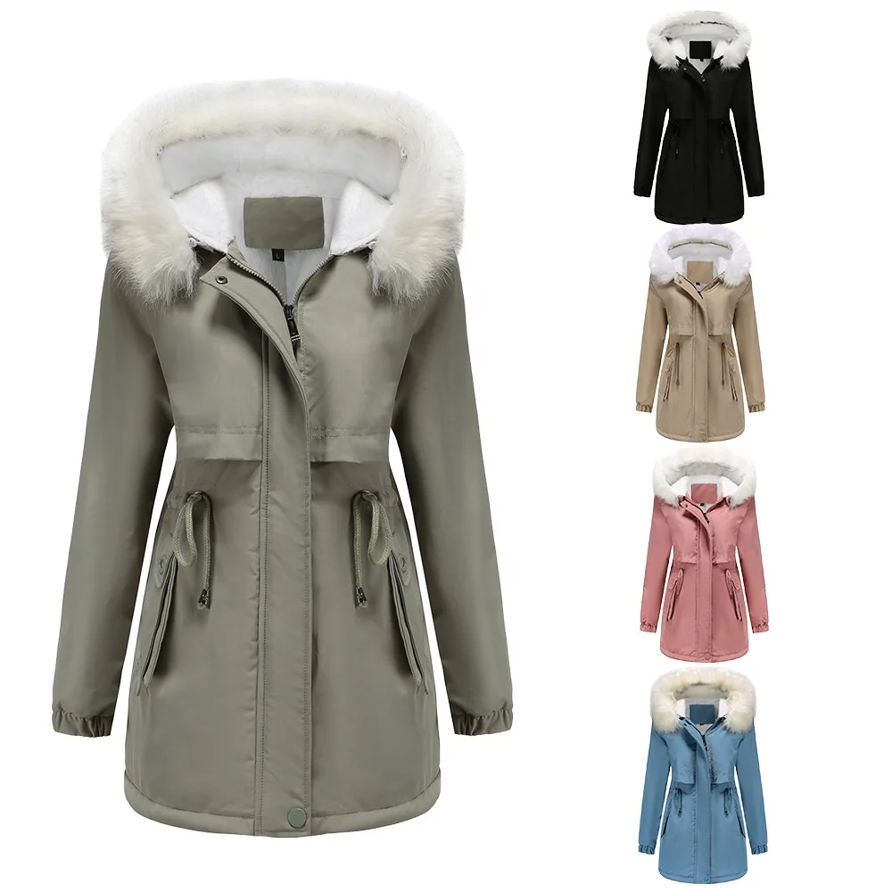 Womens Winter Hooded Parka Cotton Lined Down Coats Warm Fashion Lightweight With Zipper Portable Puffer Jackets