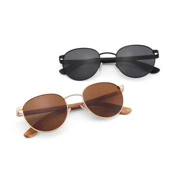2024 High Quality Uv400 Luxury Fashion wooden Sun Glasses Men Metal Frame round sunglasses Bamboo Sunglasses women