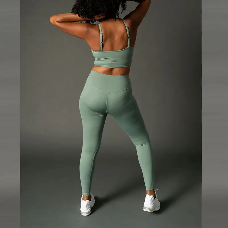 ECBC Hot Plus Size Adjustable Strap Tank Top Bra High Waist Soft Legging Pants 2 Pieces Set Women Yoga Suit
