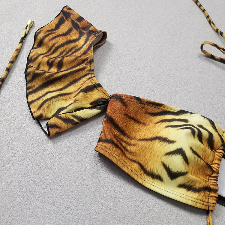 2023 Hot Selling Tiger Print Sexy Micro Thong Bikini Set Custom