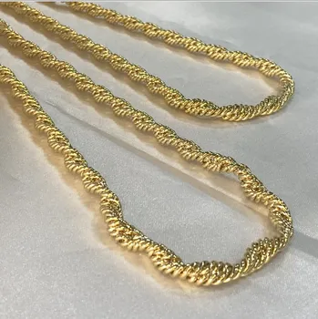 Waterproof Jewelry Brass Choker Necklace Vintage Gold Plated Layered Chain Twisted Rope Chain Necklace