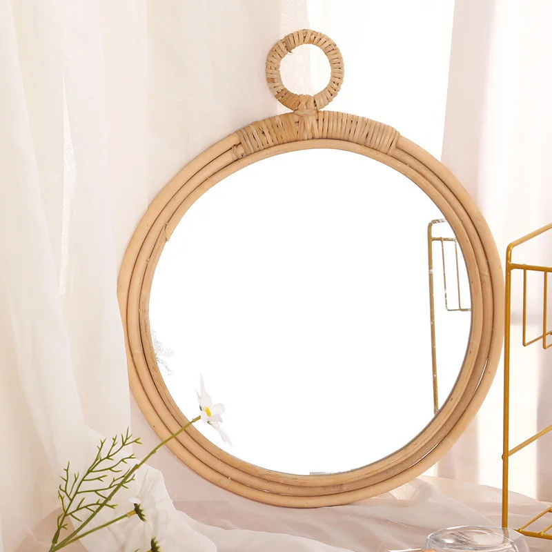 Best Sale Antique Round Rattan Home Bathroom Bedroom Living Room Decor Mirror