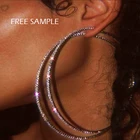 Hoop Silver Plated Big Round Thin Rhinestones Stainless Steel Big Crystal Hoop Earrings Women