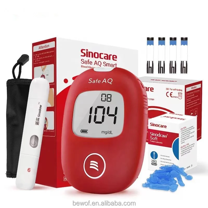 Sinocare OEM&ODM Glucometro Code Free Diabetes Testing Machine Glucometer Blood Glucose Meter with Strips Safe Aq Smart