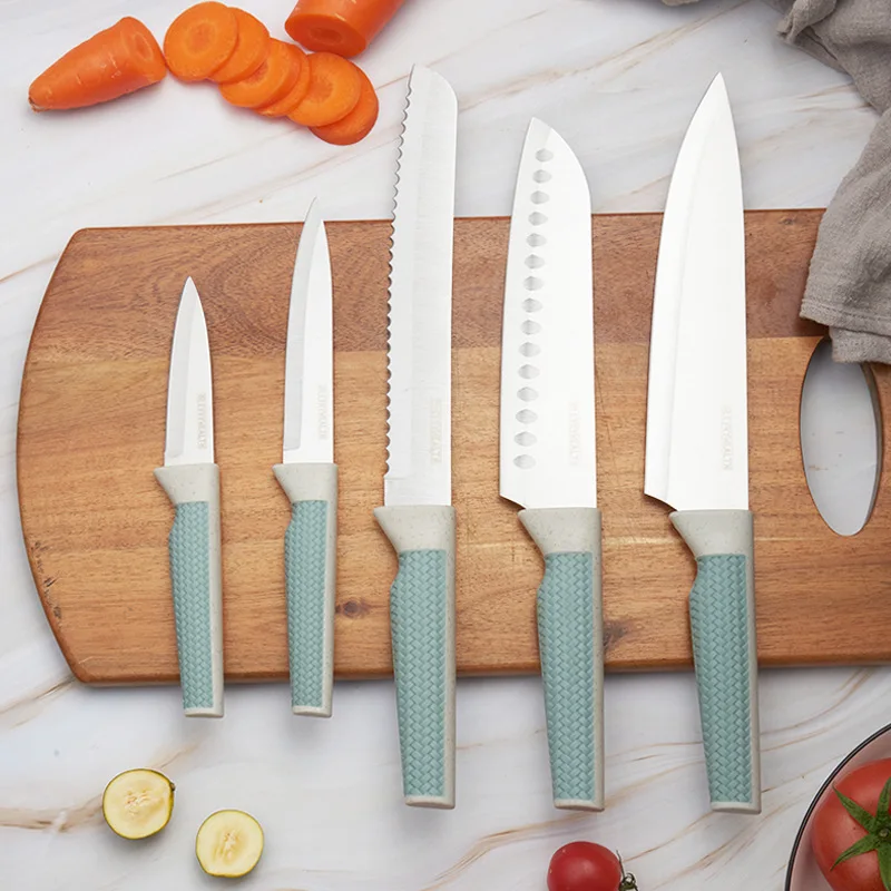 6pcs Multifunctional silicone handle high quality gift set Blister Packaging super sharp stainless steel chef knife tool set