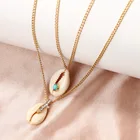 Shell Necklace New Fashion Geometric Turquoise Diamond Shell Conch Double Necklace