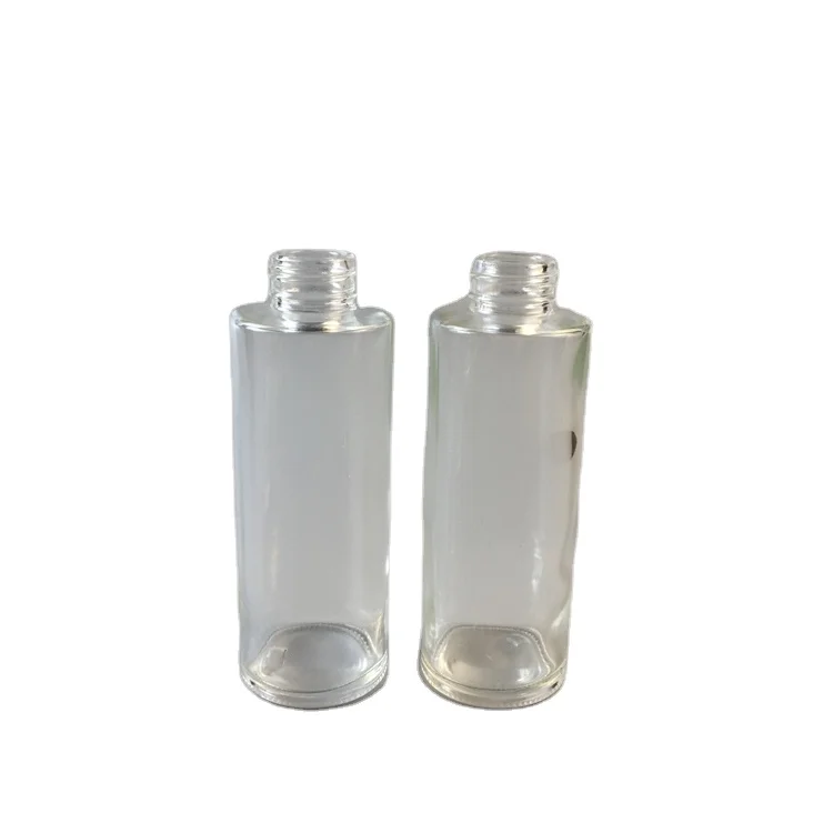 Cylinder Shape Flat Shoulder Ml Transparent Glass Bottle With