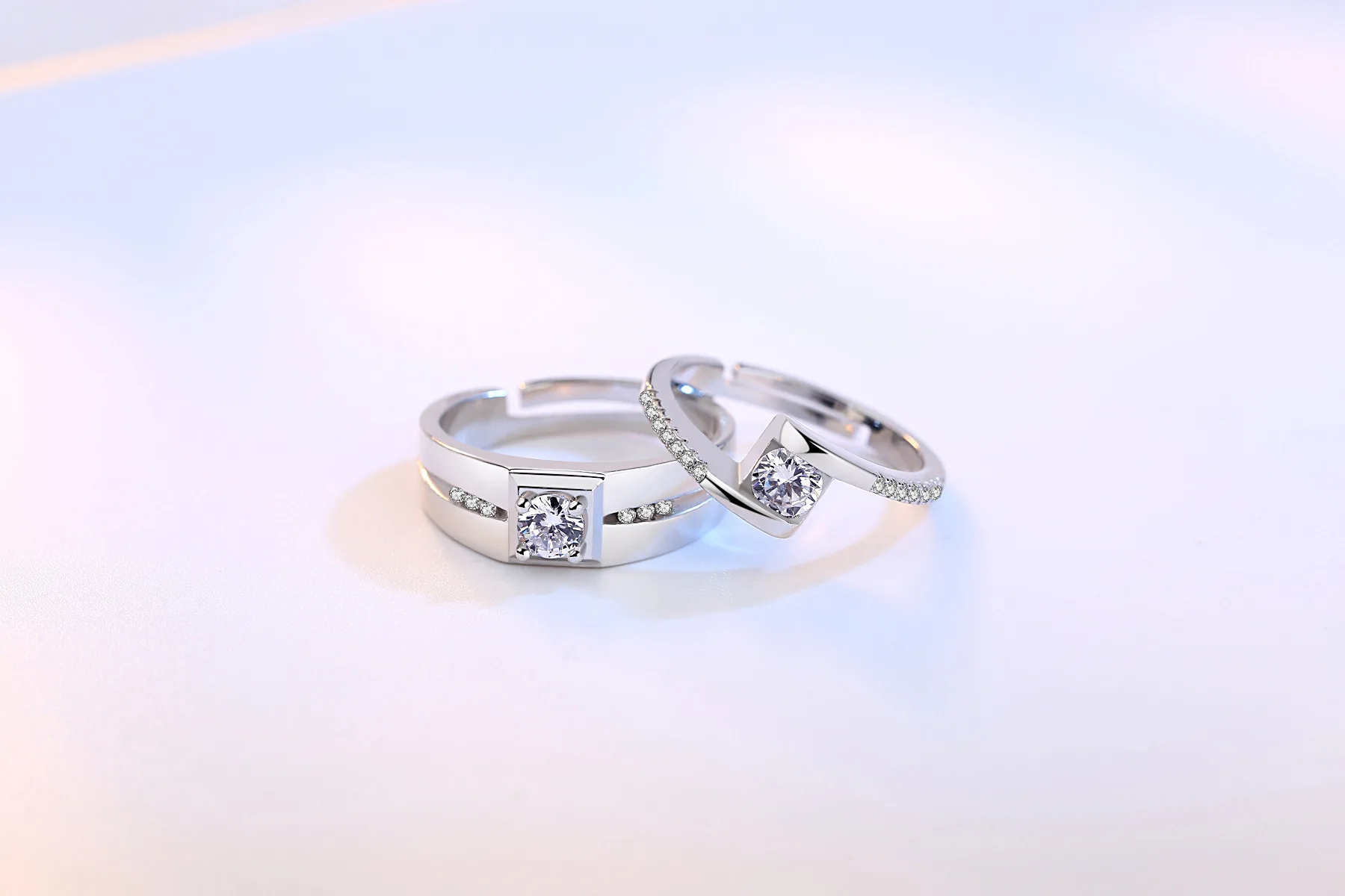 2025 New Korean Couple Ring Heart Shaped Adjustable Zircon Pair Ring