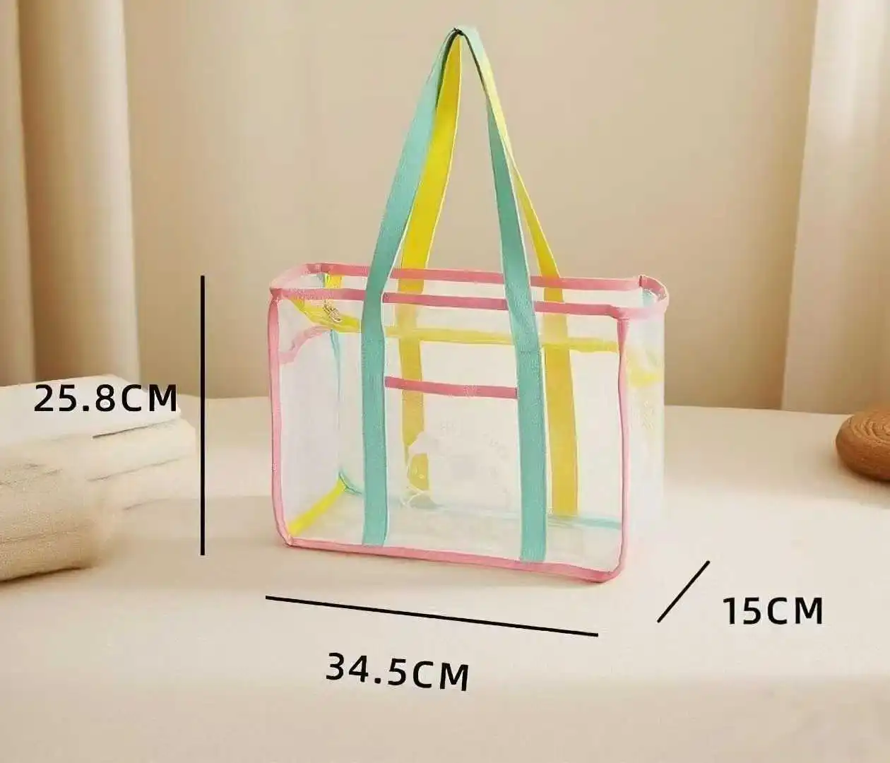 Lightweight Reusable PVC Mesh Side Transparent Makeup Wash Tote Bag Clear Travel Packaging for Beach Picnic Park factory