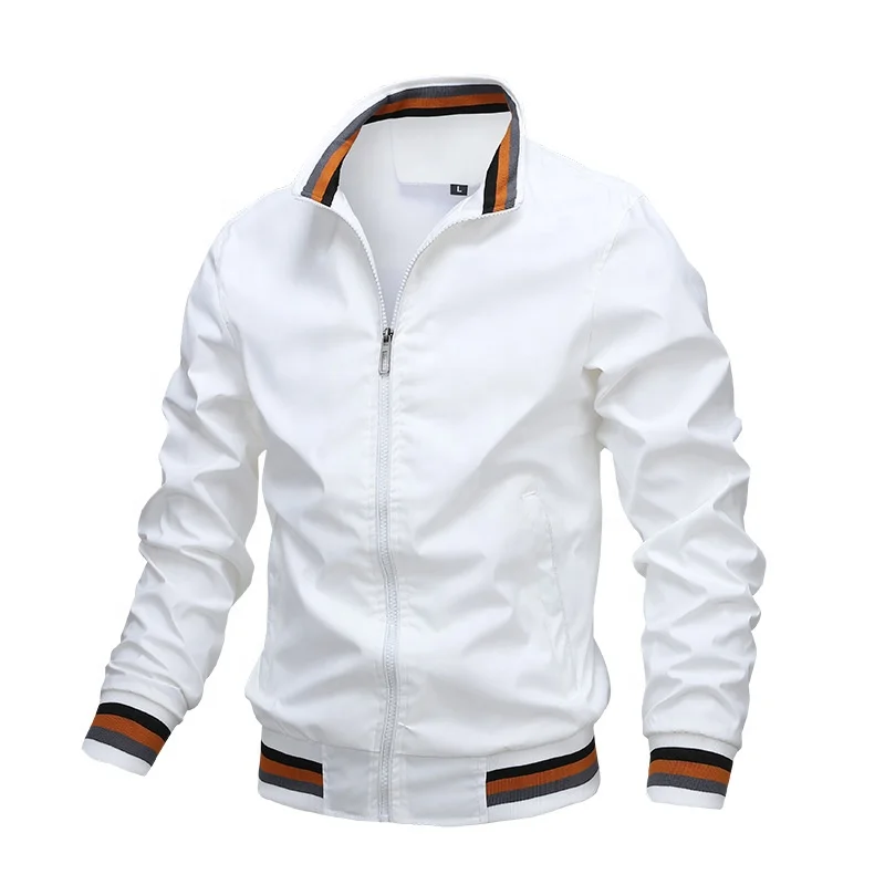 Men's Casual Solid Color Jacket Men Zipper Stand Collar Cotton Jacket Slim-Fit Simple and Versatile Jacket with Pockets