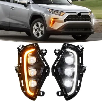 12V LED Fog Lights Daytime Running Lamps DRL White Yellow Turn Signal Lamp for Toyota RAV4 2019-2022 Accessories