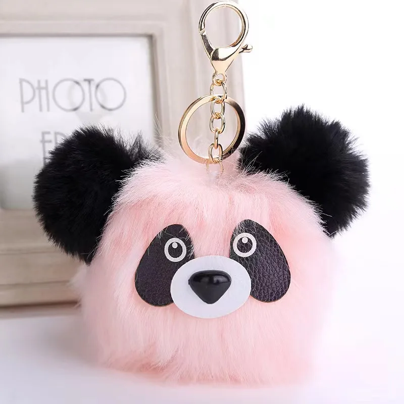 Cute panda fur ball key chain cartoon animal fur ball pendant Car pendant fur pendant