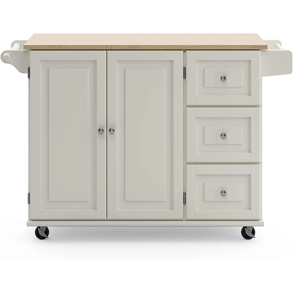White Mobile Kitchen Trolley with Wheels Kitchen Island Cart with Wood Drop Leaf Breakfast Bar details