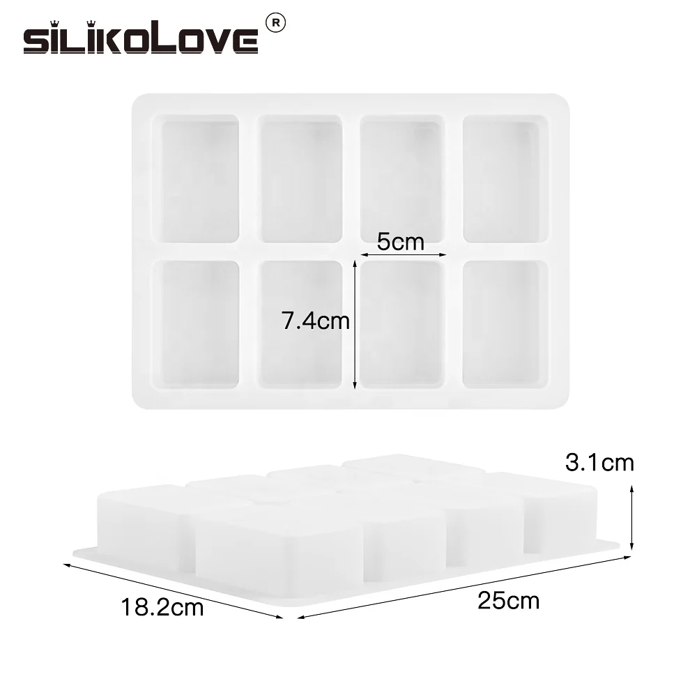 SILIKOLOVE 8 cavity 100g rectangle soap mold silicone mould for DIY handicraft candle Soap Making