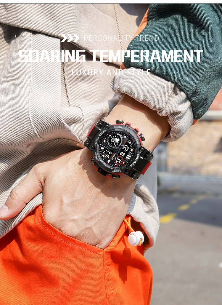 SMAEL 8093 Sport Watch Men Watches Waterproof 5Bar Dual Time Men's Watches Shock Resistant Alarm Clock montre homme