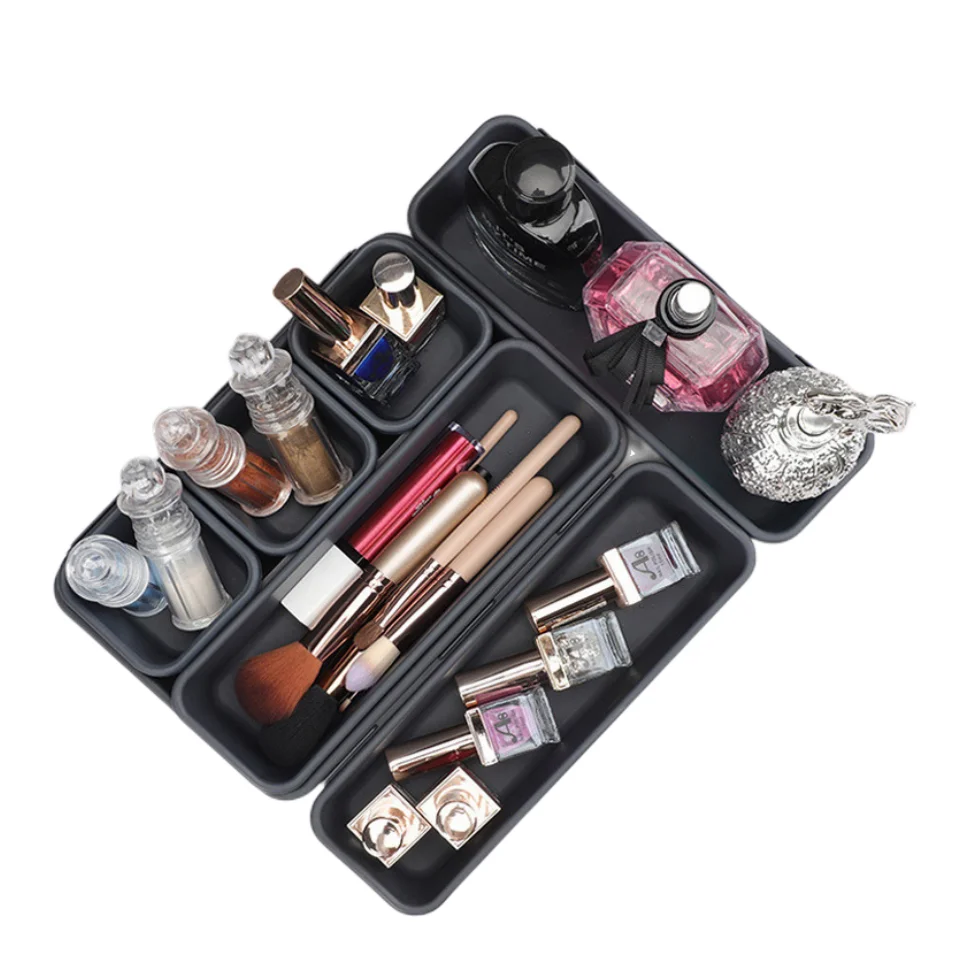 Wholesale 3-Size Versatile Bathroom Vanity Stackable Jewelry Cutlery Organizer Kitchen Drawer Tray For Makeup Utensils