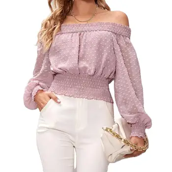 Elegant top ladies blouse fancy latest casual new arrival long sleeve custom crop spring fashion chiffon tops blouses for women