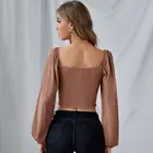 Shirt High Quality Women Blouse Long Sleeve Solid Crop Top Sexy And Sweet Top Shirt