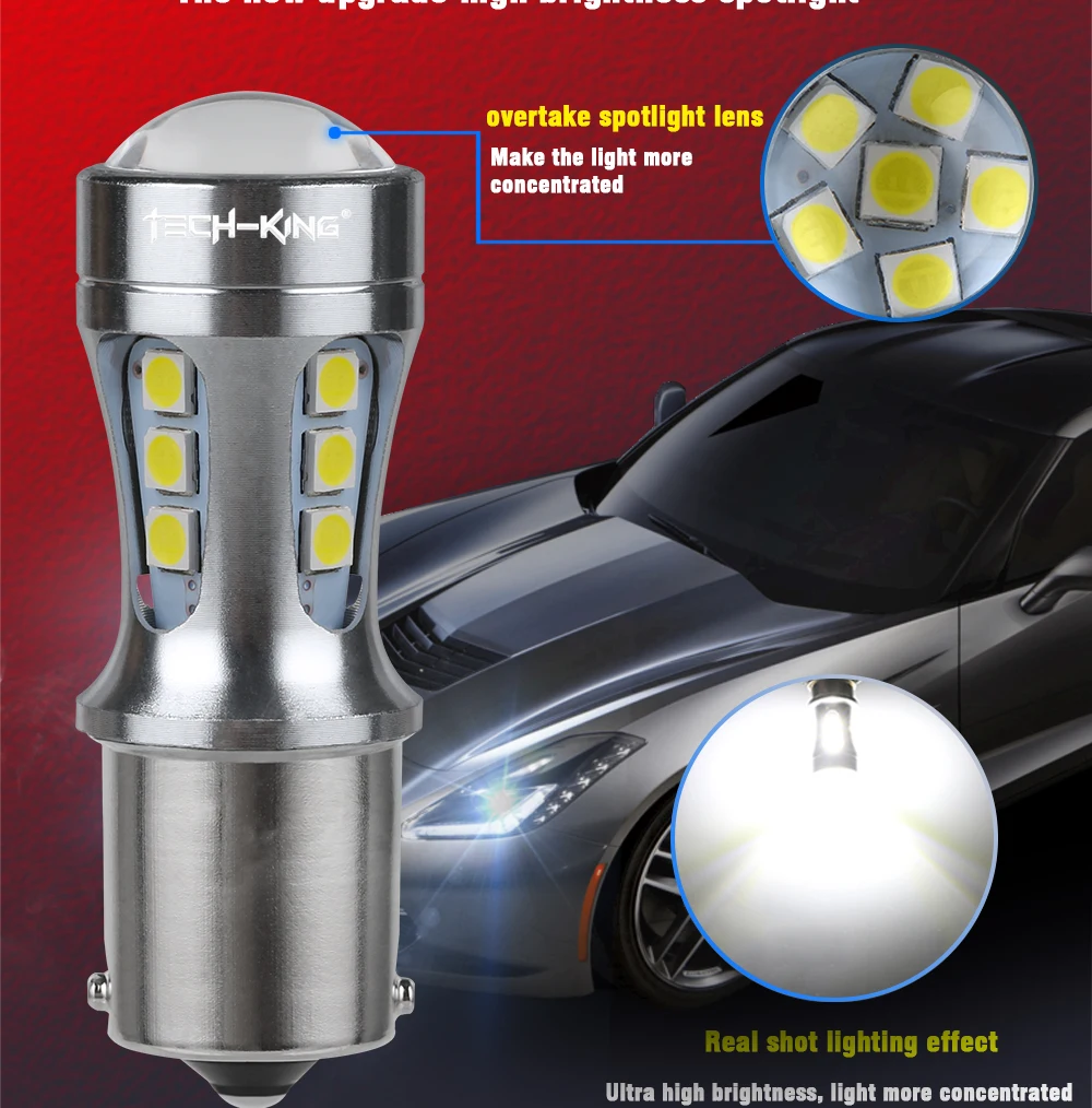 TECH KING Super Bright Canbus 12V 5W 3030 18SMD W21/5W 1157 7440 Car Led decode reverse lights Read turn signal brake bulb