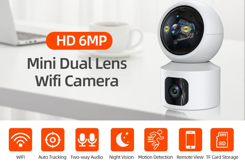 2023 NEW 6MP Wireless Dual Lens Baby Monitor Mini camera mini Baby 3mp Indoor Auto Tracking 3MP Wifi Dual Lens Baby camera