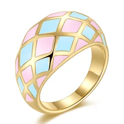 18K Gold Plated Stainless Steel Jewelry Diamond Colors Epoxy Accessories Rings R214135