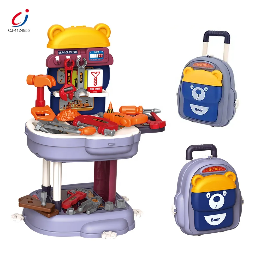 Chengji 3 in 1 multifunctional pretend play preschool plastic toy mechanic tool box set kids simulation repair tools toys