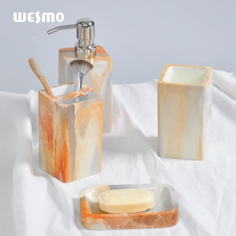 Modern Factory Marble Polyresin bathroom accessories soap dispenser wash decoration whole bathroom set