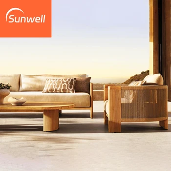 2025 High End Hotel Patio Sofa Set Cushions Garden Sofa Teak Solid Wood Outdoor Furniture Backyard Dining Park Sofas 6 Seater UV