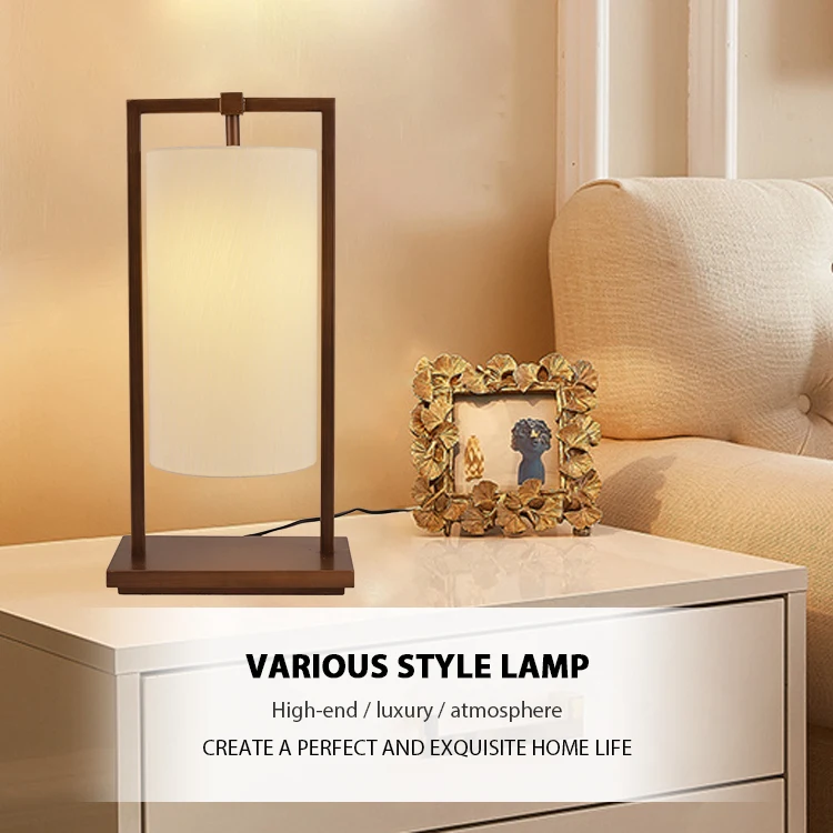 Home Decor Modern Luxury Bedside Fabric Shade Metal Table Lamps For Bedroom