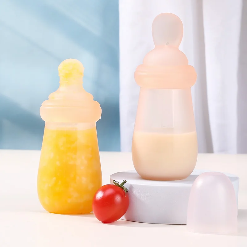 2 In 1 Baby Squeeze Feeding Spoon Bottle Food Grade Silicone Rice Cereal Juice Baby Bottle With Spoon
