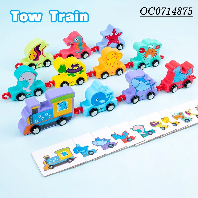 Cartoon animals baby wooden toys educational montessori 2022 train set