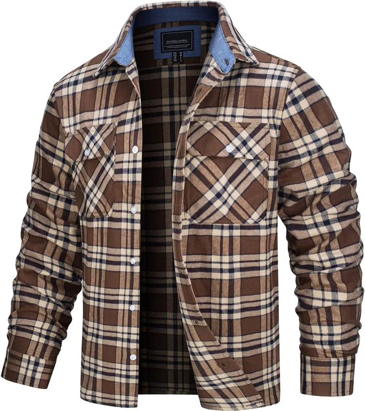 High Quality Blank Plaid Flannel Shirts Men,Cotton Casual Oversize Long Sleeve Shirts for Men, Custom Cargo Shirt Jacket for Men
