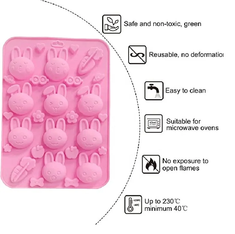 Silicone Rubber Moulds rectangle 2023 New design 10 holes Easter Bunny Silicone Cake Mold candy chocolate soap mold cake tool