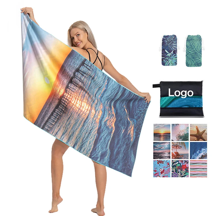 Manufacturer Sand Free Lightweight Custom Double Sides Print Microfiber  Beach Towel