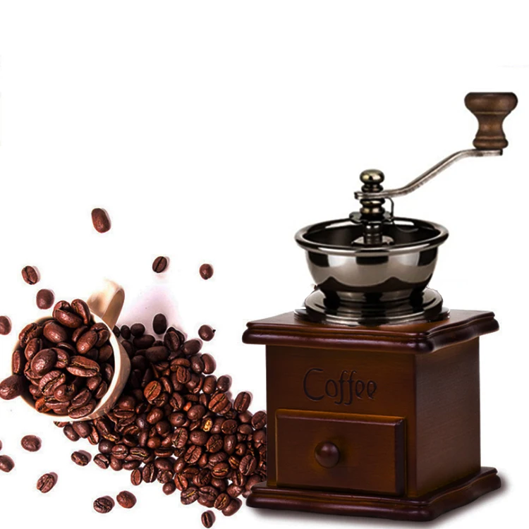 Good Quality Kitchen Gadgets Wooden Manual  Coffee Burr Grinder Factory Supply Antique Coffee Bean Grinder