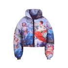 Women Jacket High Quality Custom Eco Friendly Angel Print Cropped Women Lady Bandanna Bubble Puffer Jacket For Winter