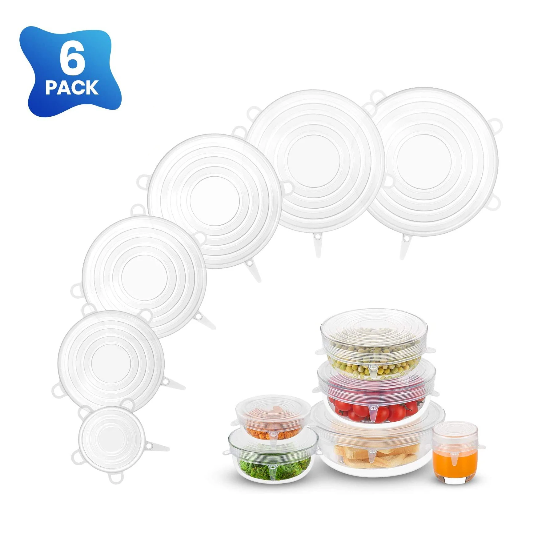 6pcs Set Food Save Cover NEW Zero-Waste Reusable Food and Container Lids 