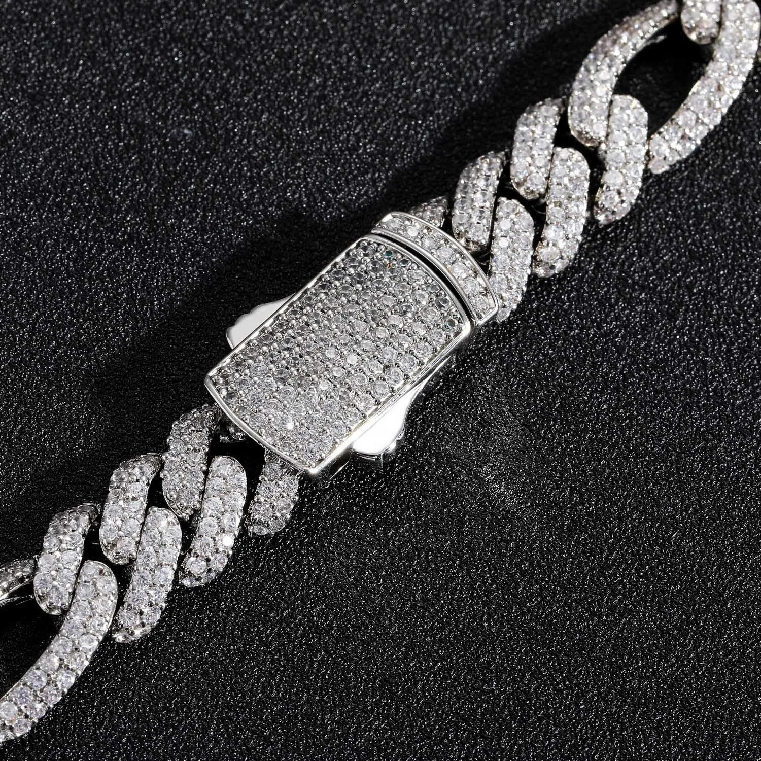 High Quality Wholesale Spring Clasp 12mm Cuban Necklace Hip Hop Miami Chain Necklace Full Diamond Cuban Link Chain