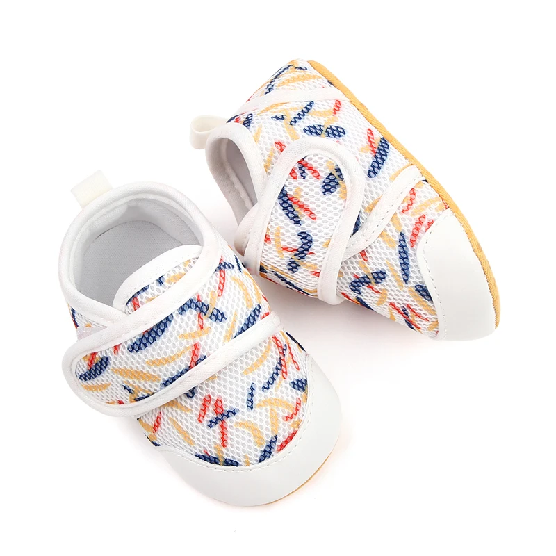 PU Leather Toe Mesh Breathable Cartoon Printed Baby Girls and Boys Soft Soled Toddler Shoes manufacture