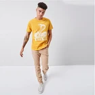 Custom Summer Men's Knitted T Shirt With Pattern Yellow 100% Cotton Short Sleeve Graphic Tee