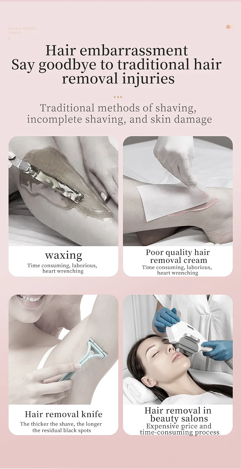 New 2 in 1 USB Rechargeable Women Shaver Painless Hair Trimmer Portable Waterproof Double Head Body Epilator