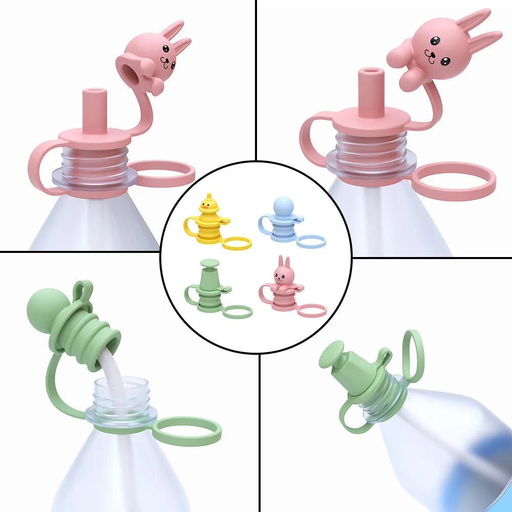 Customized New Silicone Water Bottle Lid OEM ODM Cute Cartoon Anti-dust Straw Plug Creative Reusable Straws Sleeve