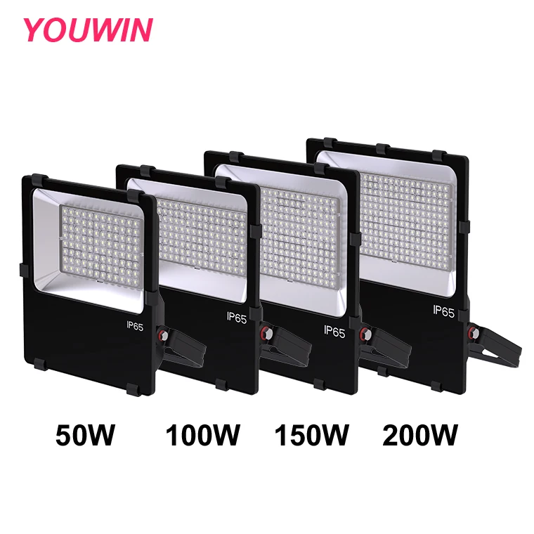 YOUWIN Led Flood Light 50w IP65 Smart Indoor Outdoor High Bay Projector Lamp Black Body PC Lens