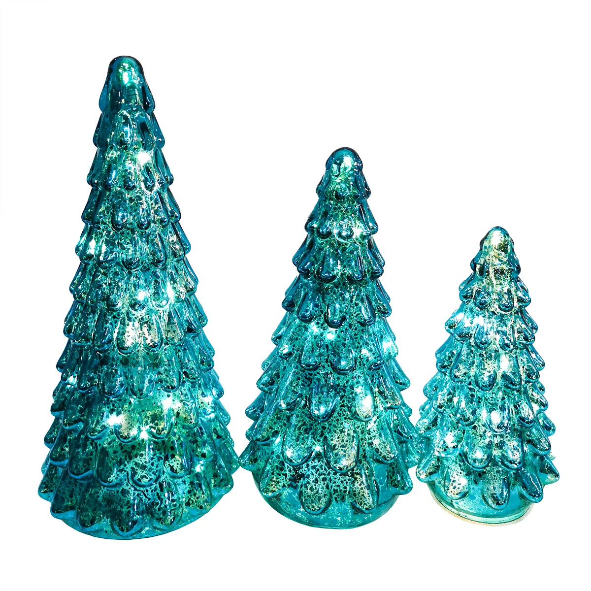 Set of 3 led light up illuminated little green standing mercury hand blown glass Xmas Christmas hue tree decor supplier supplier