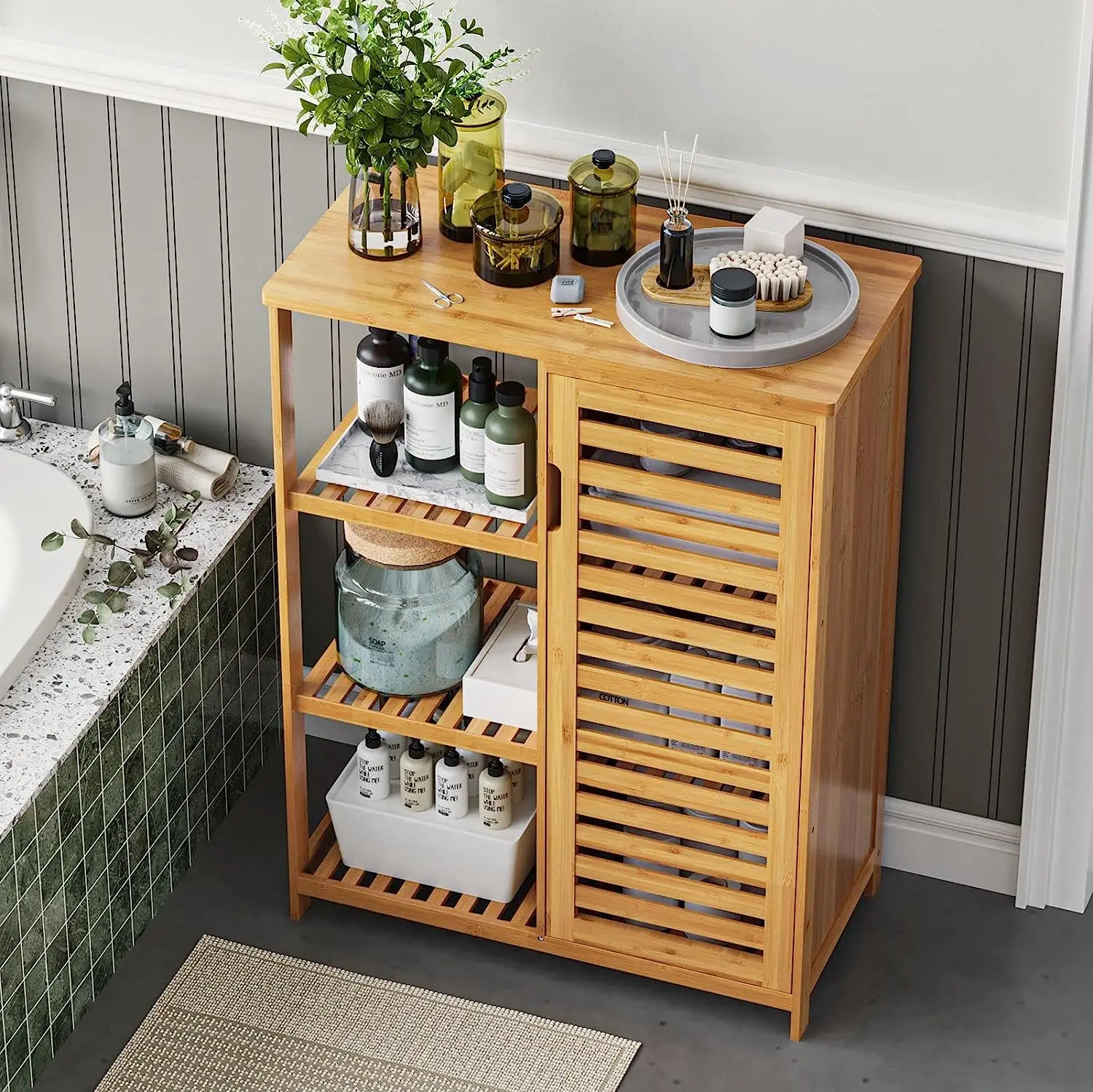 product free standing bamboo floor cabinet 3 tier open shelf bathroom storage organizers for living room for home furniture-2
