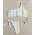 2021 Hot Striped 1 Shoulder Bikini Swimsuit 2 Piece Bikini Set