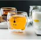 Coffee Glass Coffee Transparent Glass Coffee Kitten Bear Double Cup Heat Insulation High Borosilicate
