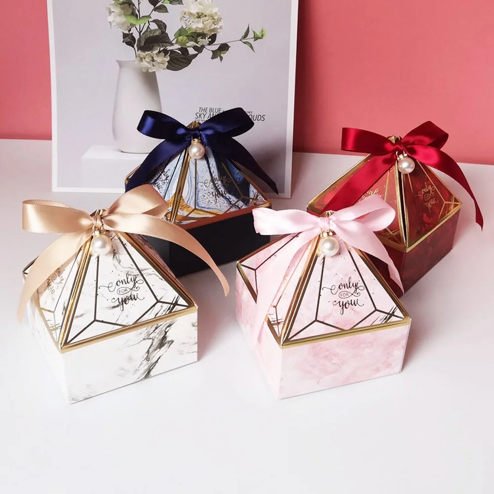 Pyramid Shaped Ribbon Pearl Paper Candy Box For Wedding Party Decoration Supplies Sweet Chocolate Packaging Boxes - Buy Wedding Gem Tower Bronzing Gift Candy Packaging Box For Event & Party Supplies,Wedding Party