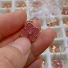 Jewelry Gemstone Women Fashion Jewelry Rhodonite Clover Necklace Gold Plated Over The Sterling Silver Genuine Gemstone
